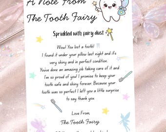 Tooth Fairy Letter | A Note From the Tooth Fairy | Printable Kids Letter | Instant Download