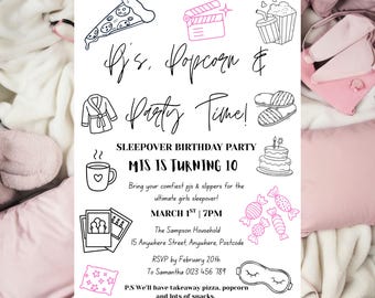 Girls’ Birthday Sleepover Invitation • Slumber Party Birthday Invite • Printable Digital Download • Pajama Party Invitation
