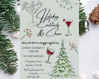 Holiday Cocktail Party Invitation | Green Christmas Invite (Digital Download)