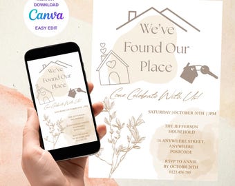 Boho Housewarming Invitation: Neutral We've Moved Announcement (Printable)