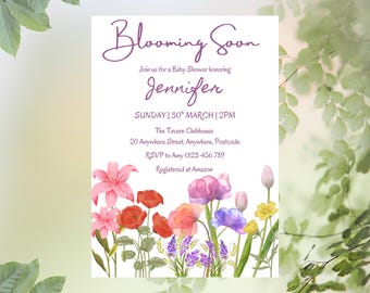 Blooming Soon Baby Shower Invitation – Floral Canva Template (Digital Download)