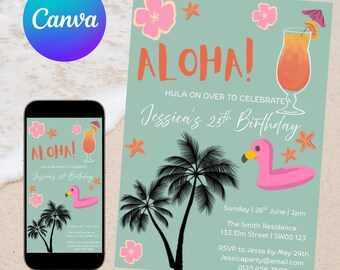 Aloha Birthday Invitation: Editable Luau Party Template (Digital Download