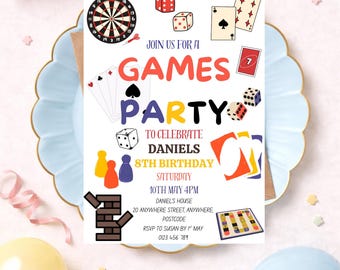 Games Birthday Party Invitation | Kids Printable, Editable (Digital Download)