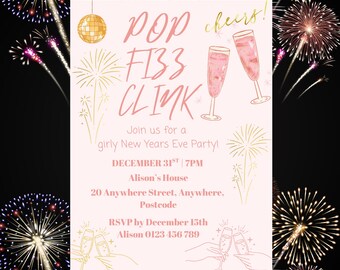 New Year's Eve Invitation | Champagne Gold, Pink (Digital Download)