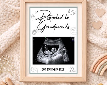 Grandparents Pregnancy Reveal Card with Ultrasound Photo (Canva Editable, Digital Download