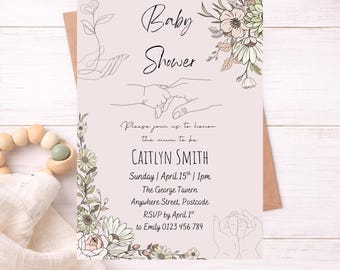 Neutral Floral Baby Shower Invitation • Editable Printable (Digital Download)