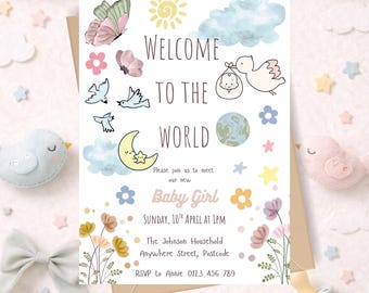 Welcome to the World Baby Invitation • Neutral Baby Party (Printable Editable Template)