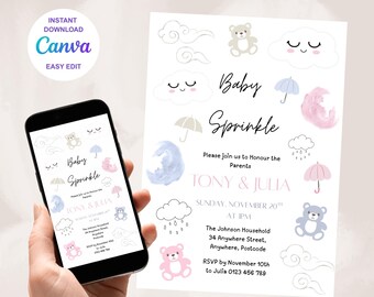 Boho Baby Sprinkle Invitation: Pink, Blue, Beige (Digital Download)