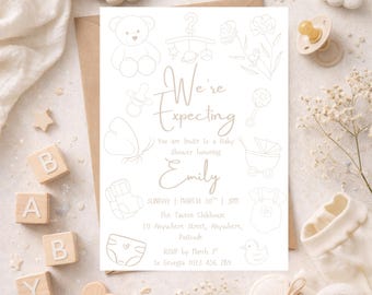 Gender Neutral Baby Shower Invitation – Beige Neutral Baby Invite, Elegant Minimal Baby Shower, Editable Canva Template, Modern Baby Shower