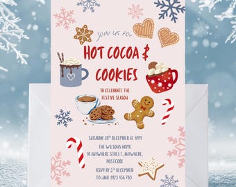 Hot Cocoa & Cookies Party Invitation | Pink Snowflake Template (Printable)
