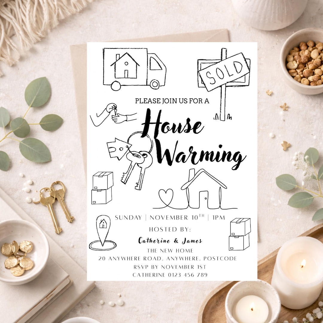 Modern Black & White Housewarming Invitation • Minimalist New Home ...