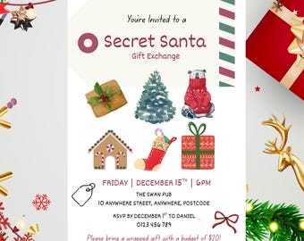 Retro Secret Santa Invitation • Editable Gift Exchange Invite
