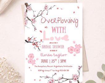Cherry Blossom Bridal Shower Invitation • Pink Floral, Editable Card