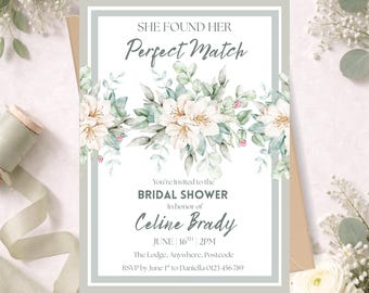 Sage Green Floral Bridal Shower Invitation • Editable Template