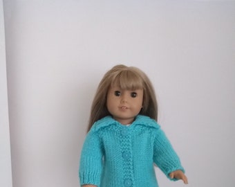 Hand Knitted Handmade Turquoise Jacket with collar to fit 18" American girl dolls