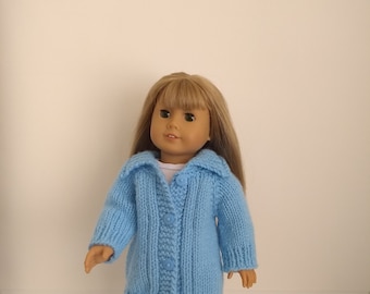Hand Knitted Handmade Blue Jacket with collar to fit 18" American girl dolls