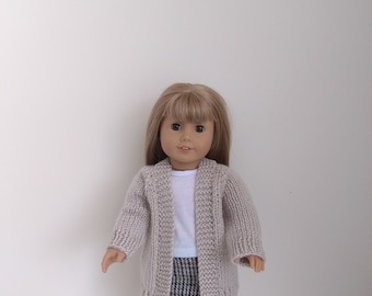 Hand knitted handmade Beige Cardigan Sweater to fit 18" American girl dolls