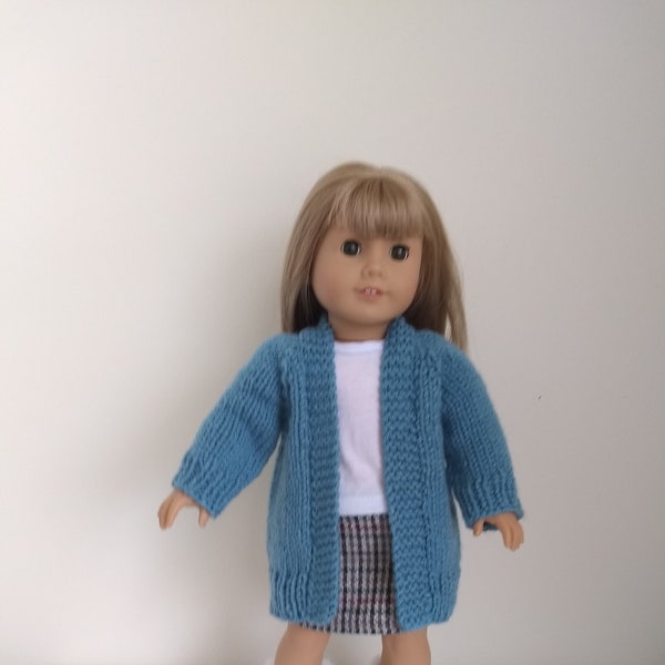 Hand knitted handmade Sage Blue Sweater to fit 18" American girl dolls