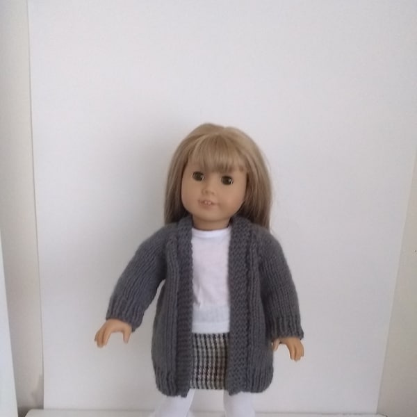 Hand knitted handmade Dark Grey Cardigan Sweater to fit 18" American girl dolls