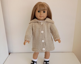 Hand knitted handmade Beige Cardigan Sweater to fit 18" American girl dolls