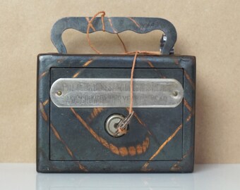 1903 Antique NUTRY Steel Money Bank w/ Key &quot;Put Your Dimes and Dollars Here…&quot;
