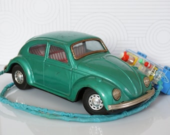 1960s Vintage BANDAI Volkswagen RC Green Beetle. Working Visible Engine. Japan.