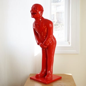 Vintage 26&quot; Statue of Butler in Monochrome Red Resin wearing Suit and Tie