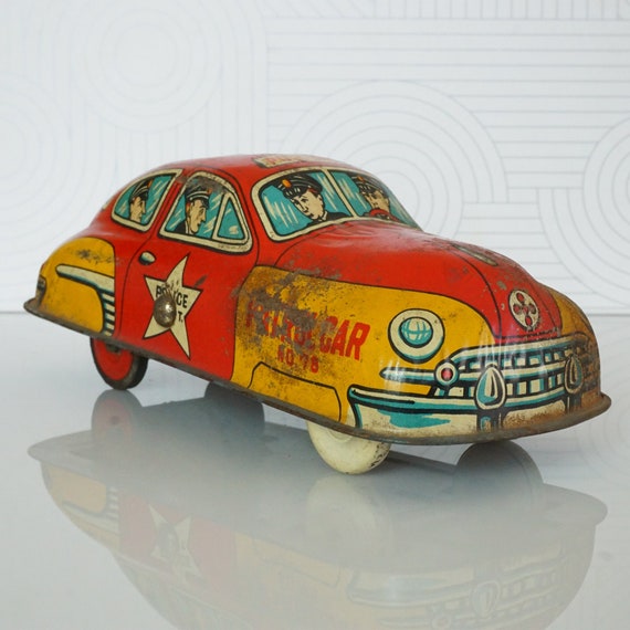 1950s Vintage Tin Litho CRAGSTAN TOYS Red Police Car #78 1950s Vintage Tin Litho CRAGSTAN TOYS Red Police Car #78