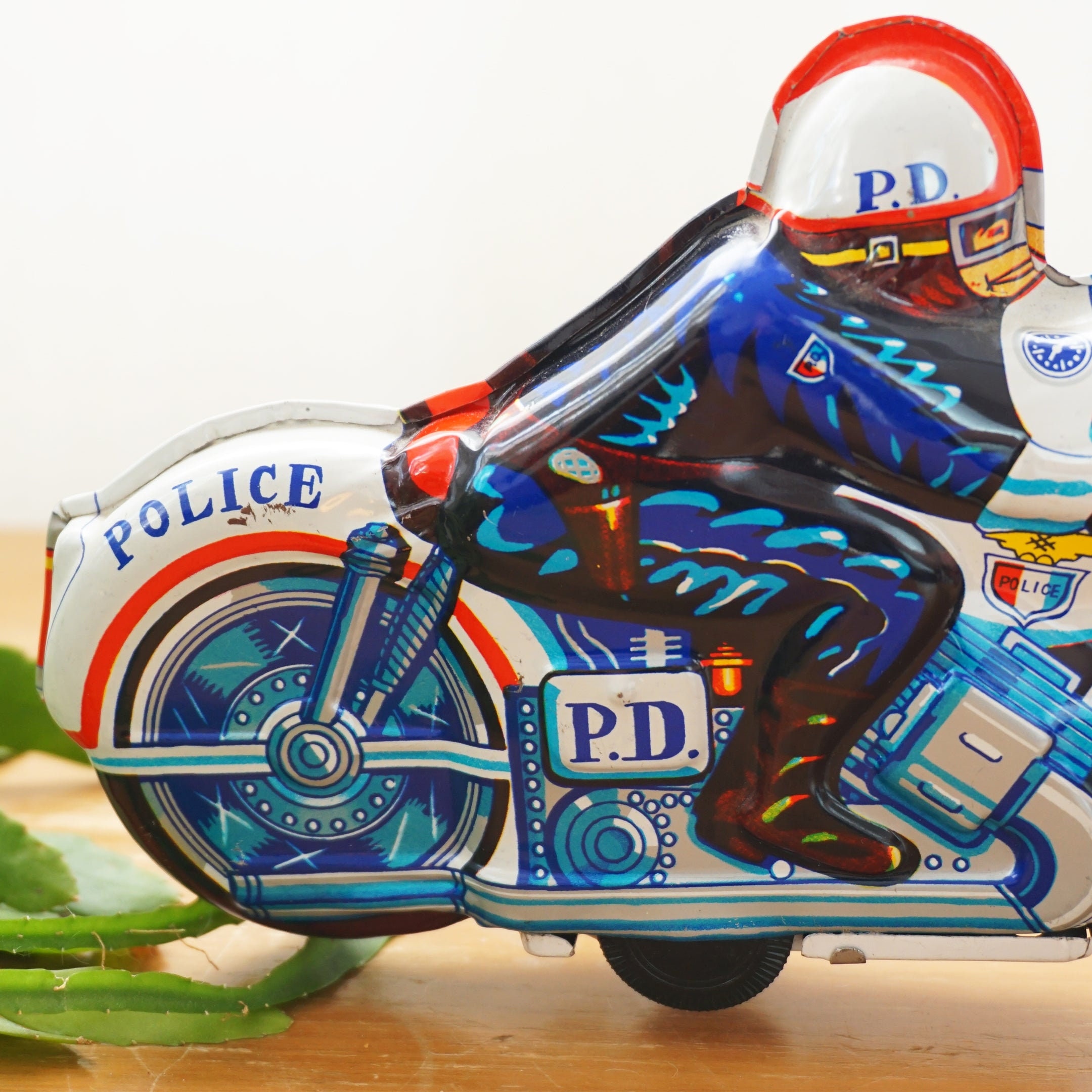 Vintage Tin Litho Friction Powered Motorcycle Police No. 51. Made