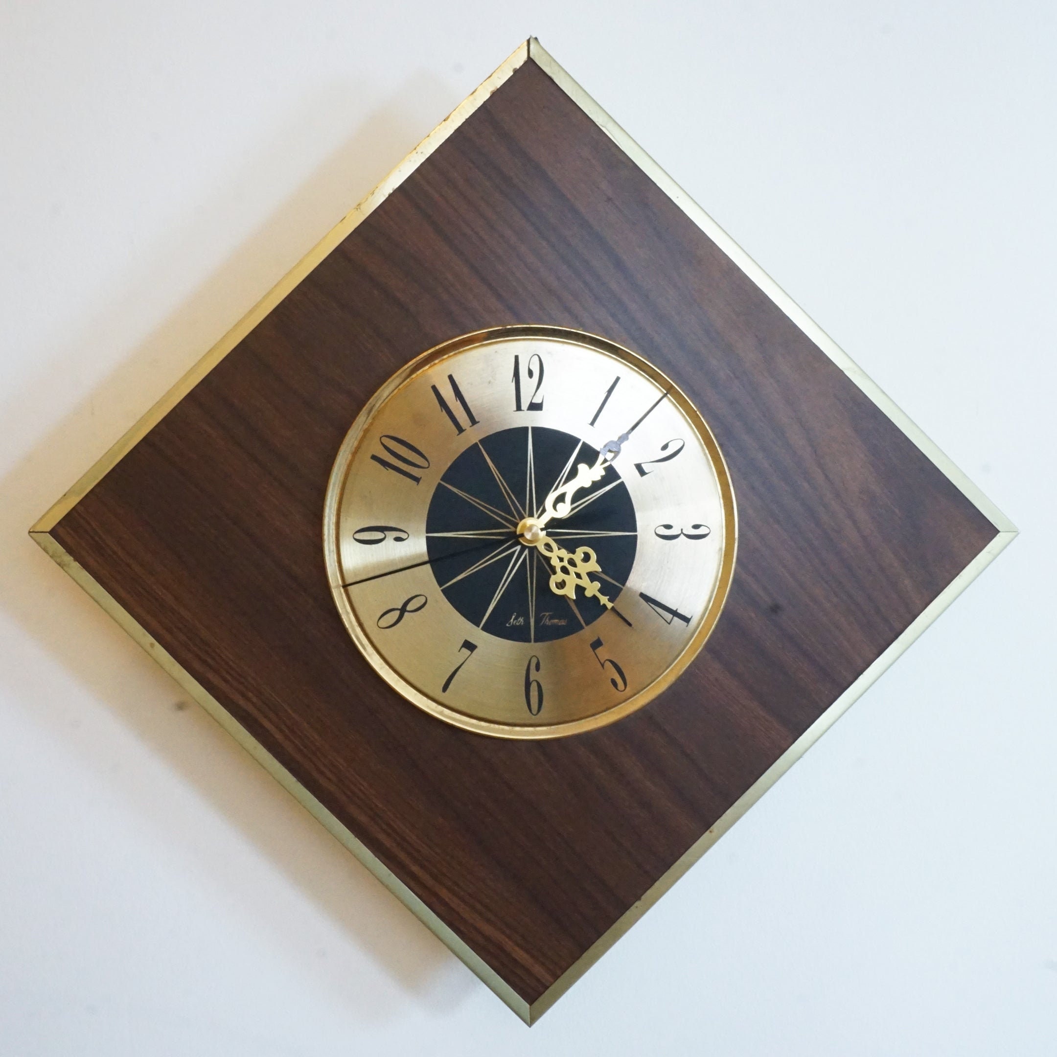 1960s MCM Vintage SETH THOMAS Floating Diamond Wall Clock. Model