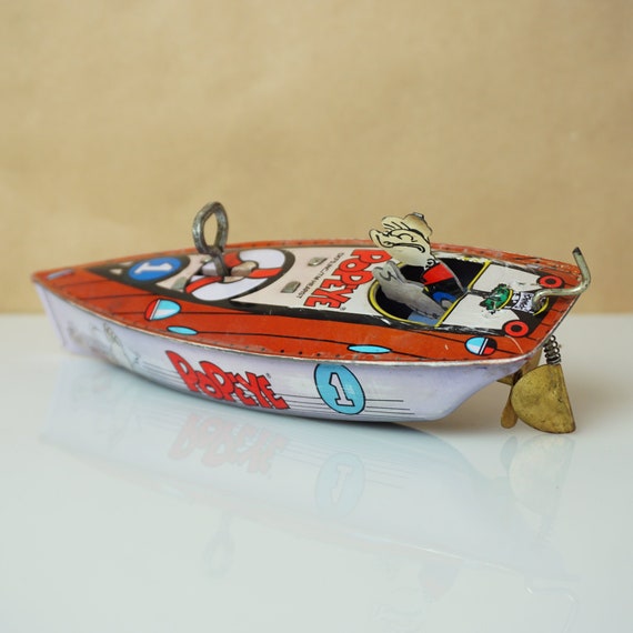 1996 Vintage Tin Litho SCHYLLING Popeye Speedboat #1. 