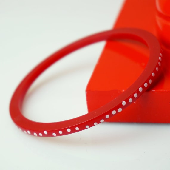 1980s Vintage Bakelite Red Dotted Bracelet - image 3