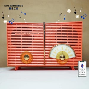 Zabytkowe radio lampowe PHILCO G826-124 z 1959 r. w kolorze &quot;Flame&quot; z technologią Bluetooth.