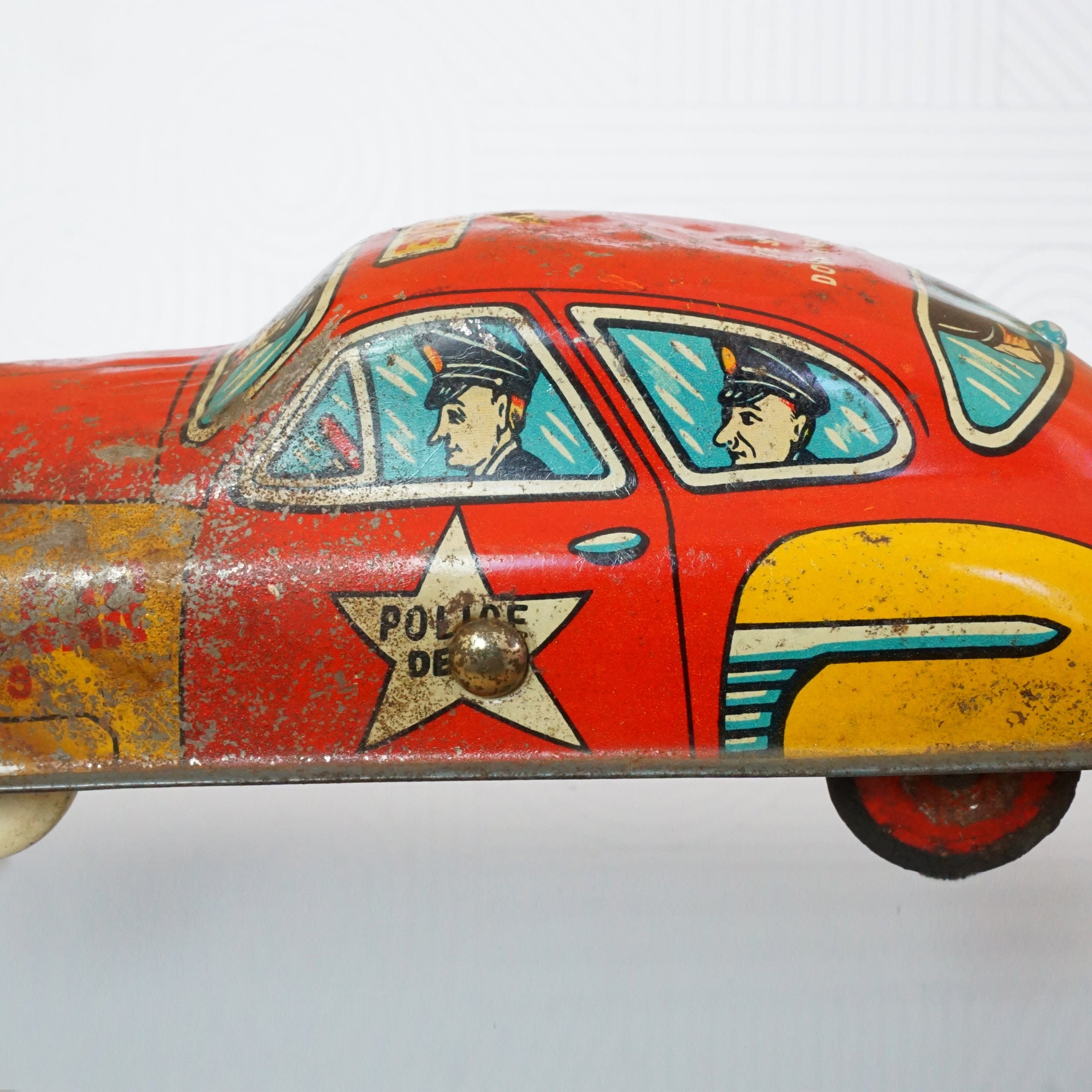 1950s Vintage Tin Litho CRAGSTAN TOYS Red Police Car #78 1950s Vintage Tin Litho CRAGSTAN TOYS Red Police Car #78