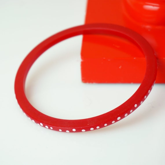 1980s Vintage Bakelite Red Dotted Bracelet - image 1
