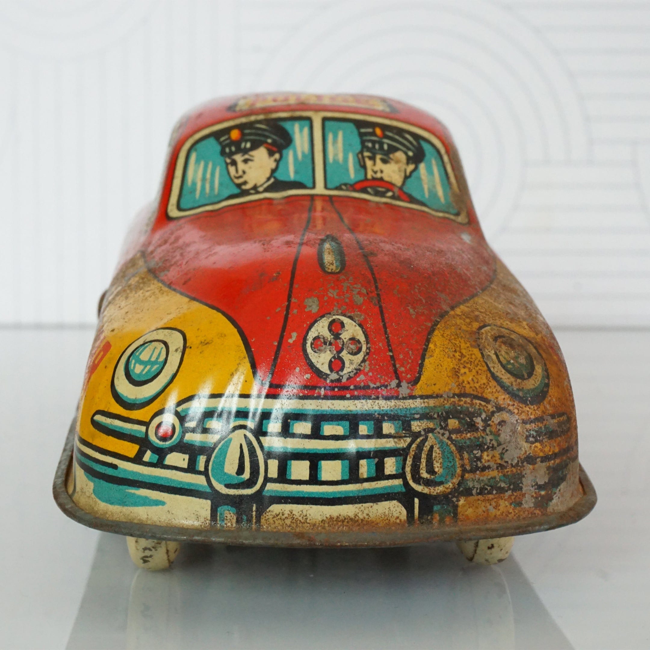 1950s Vintage Tin Litho CRAGSTAN TOYS Red Police Car #78 1950s Vintage Tin Litho CRAGSTAN TOYS Red Police Car #78