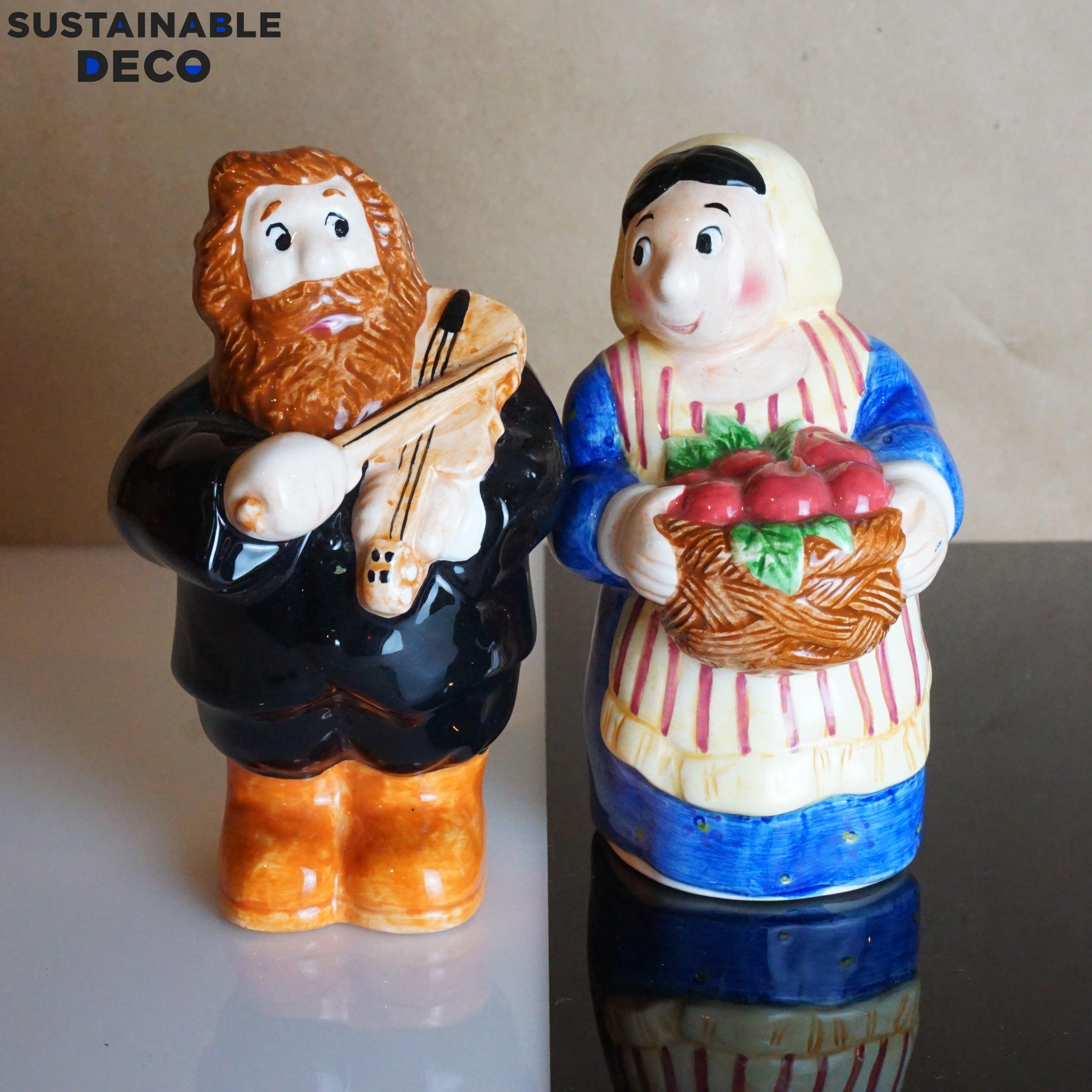 Vintage Jewish Collectible Mom & Pop Fiddler with Wife Ceramic Figurines