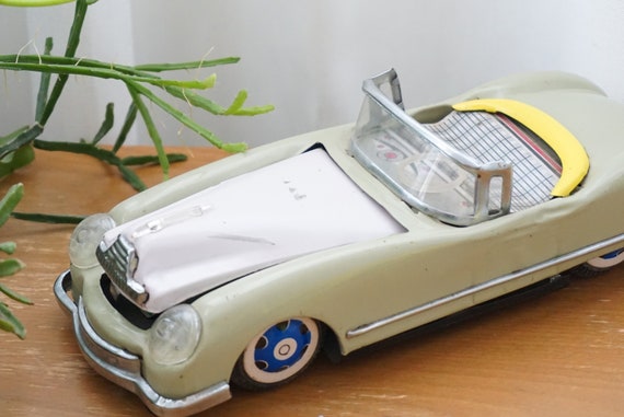 萬代屋【DKW 1000 リムジン 薄いグレー】ブリキtin toy car箱無 1960s Vintage LUCKY Tin Litho Front Engine Action Friction Open