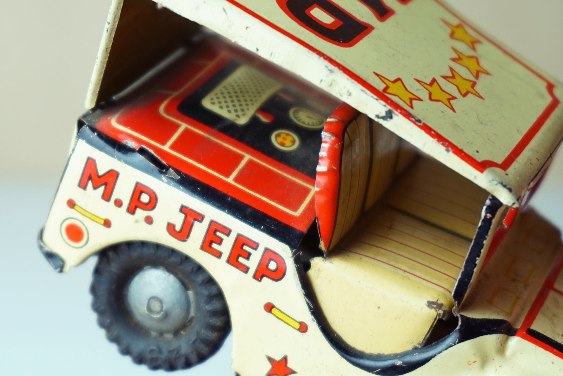 1950s Vintage Tin Litho S.S.S. JAPAN M.P. Jeep Friction Toy
