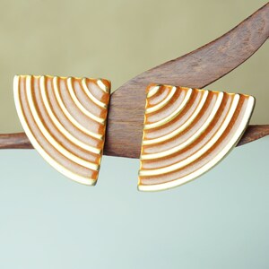 1980s Vintage Art Deco Ribbed Gold Tone with Orange 1.25" Clip-on Earrings