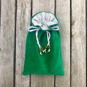 Emerald Green Cotton Velvet Tarot / Oracle / Keepsake Bag Lined with Silver Handloom Dupion Silk