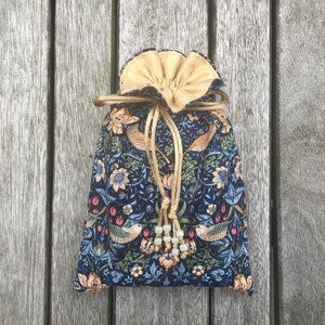 Strawberry Thief (William Morris) Tarot / Oracle / Keepsake Bag Lined with Antique Gold Dupion Silk