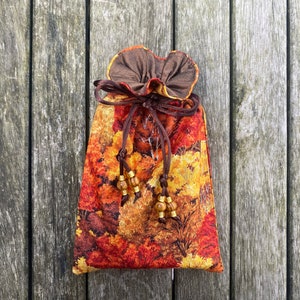 Autumn Forest Tarot / Oracle / Keepsake Bag Lined with Milk Chocolate Brown Dupion Silk