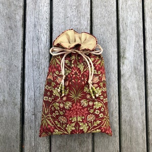Hyacinth in Crimson (William Morris) Tarot / Oracle / Keepsake Bag Lined with Antique (pale) Gold Dupion Silk