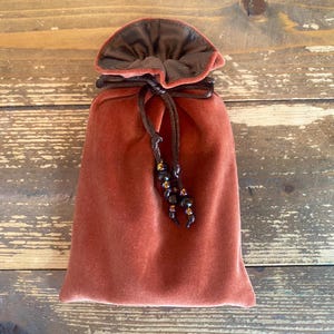 Burnt Orange Velvet Tarot / Oracle / Keepsake Bag with Chocolate Brown Silk Lining