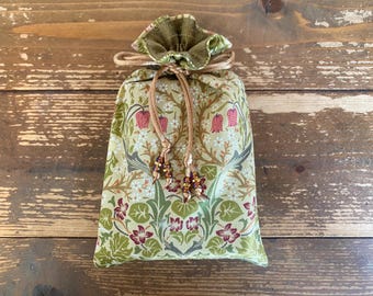 Blackthorn In Gold (William Morris) Tarot Bag with Dark Gold Dupion Silk Lining