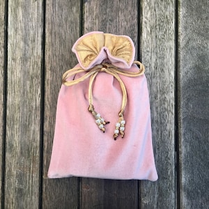 Dusty Rose Cotton Velvet Tarot / Oracle / Keepsake Bag Lined with Antique Gold Dupion Silk