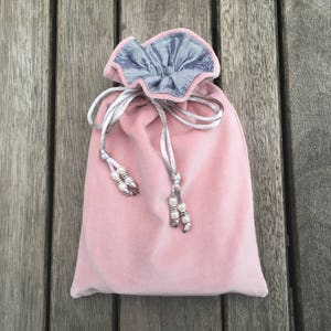 Dusty Rose Cotton Velvet Tarot / Oracle / Keepsake Bag with Silver Dupion Silk Lining