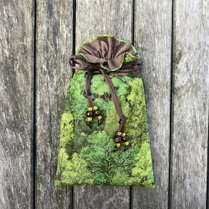 Bolsa de Tarot/Oráculo/Recuerdos Bosque de Verano Forrada con Seda Dupión Marrón Chocolate con Leche