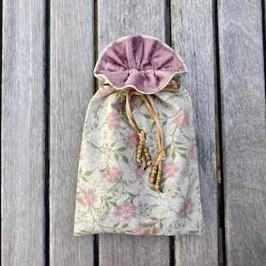 Jasmine (William Morris) Tarot / Oracle / Keepsake Bag Lined with Blush Dupion Silk